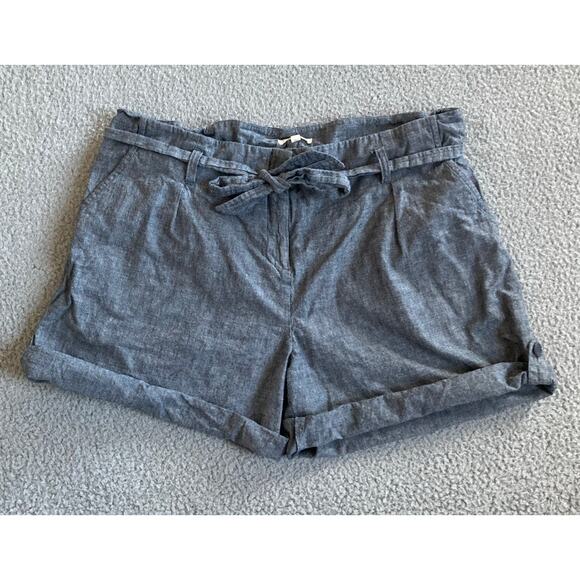 Eileen Fisher Shorts Large Chino Pleat Belted High Rise Zip Cuffed Hem Gray Prep - Picture 3 of 15